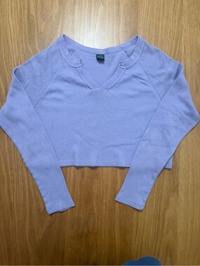 wild fable Lavender Cropped V-Neck Waffle Knit Top